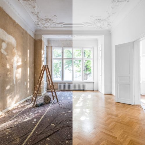 renovation concept - apartment before and after restoration or refurbishment -